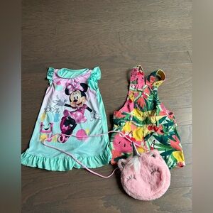 Girls toddler clothes lot size 3t Disney night gown fruit overalls unicorn